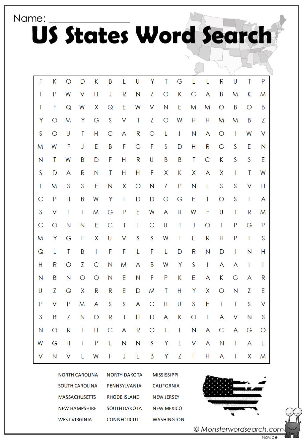 US States Word Search- Monster Word Search