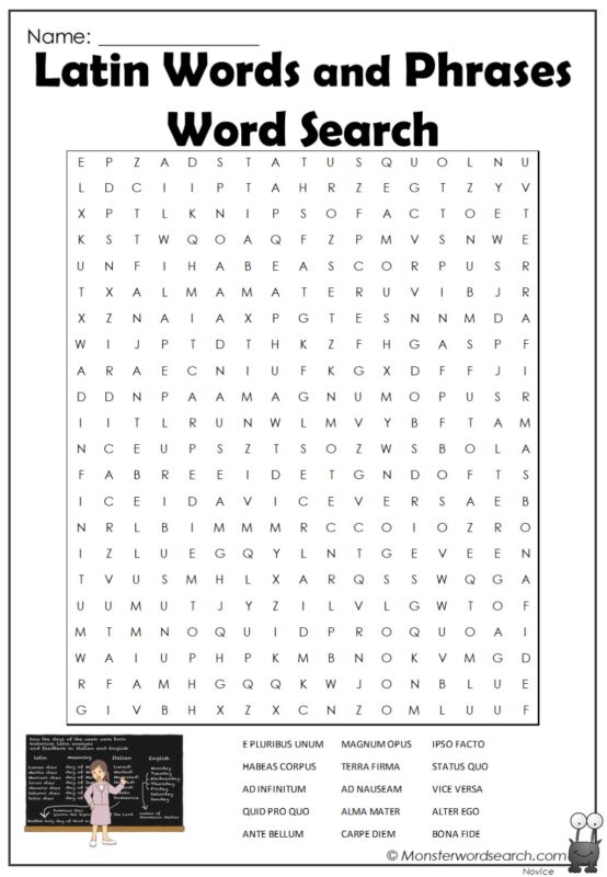 Latin Words and Phrases Word Search