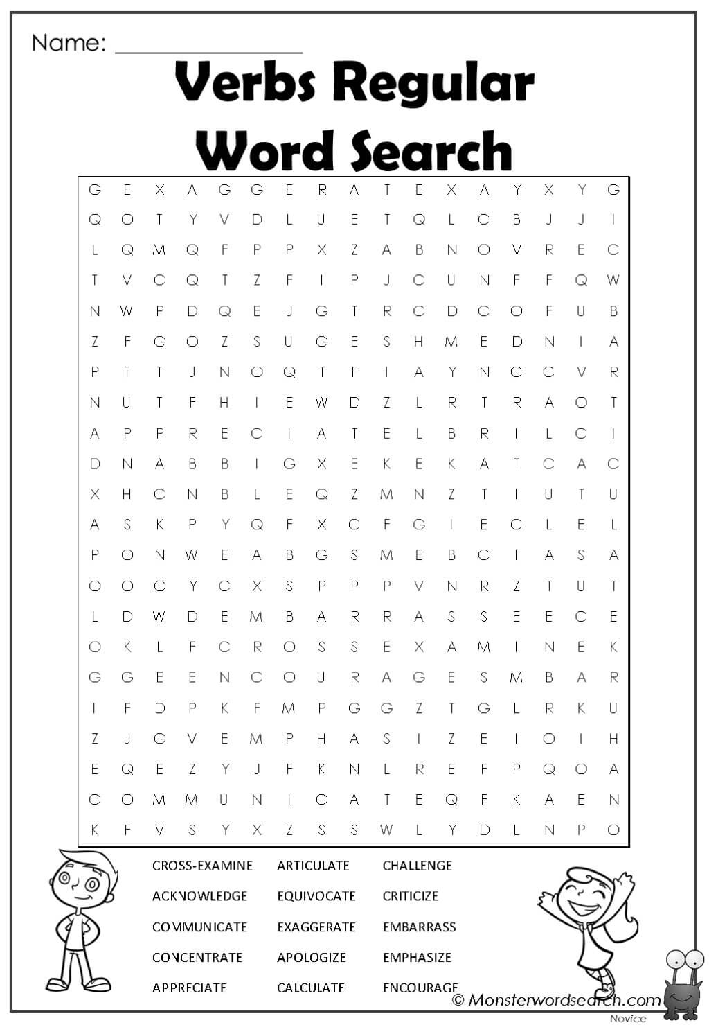 Verbs Regular Word Search- Monster Word Search