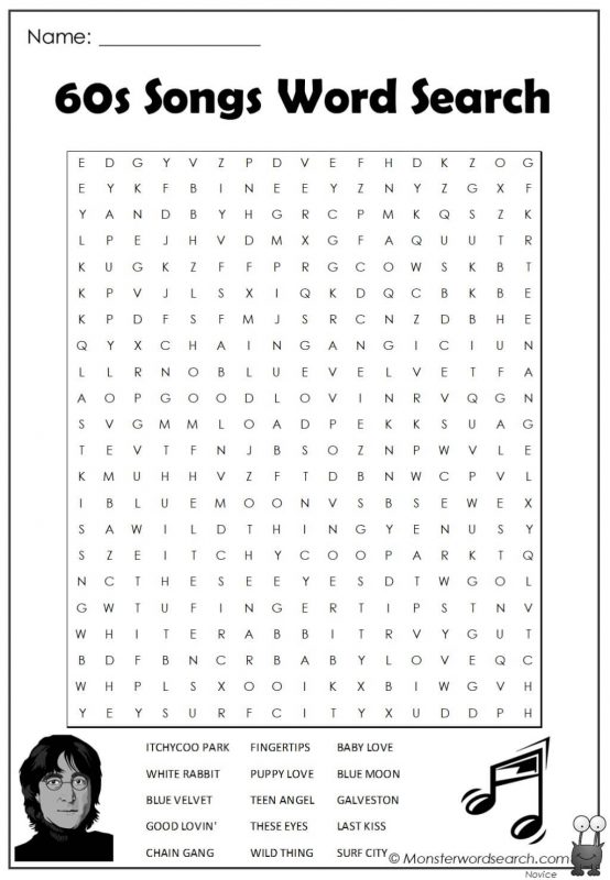 60s Songs Word Search
