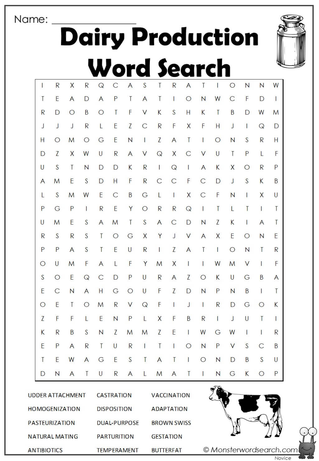 dairy-production-word-search-monster-word-search