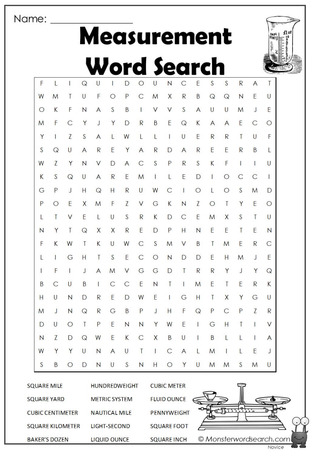measurement word search
