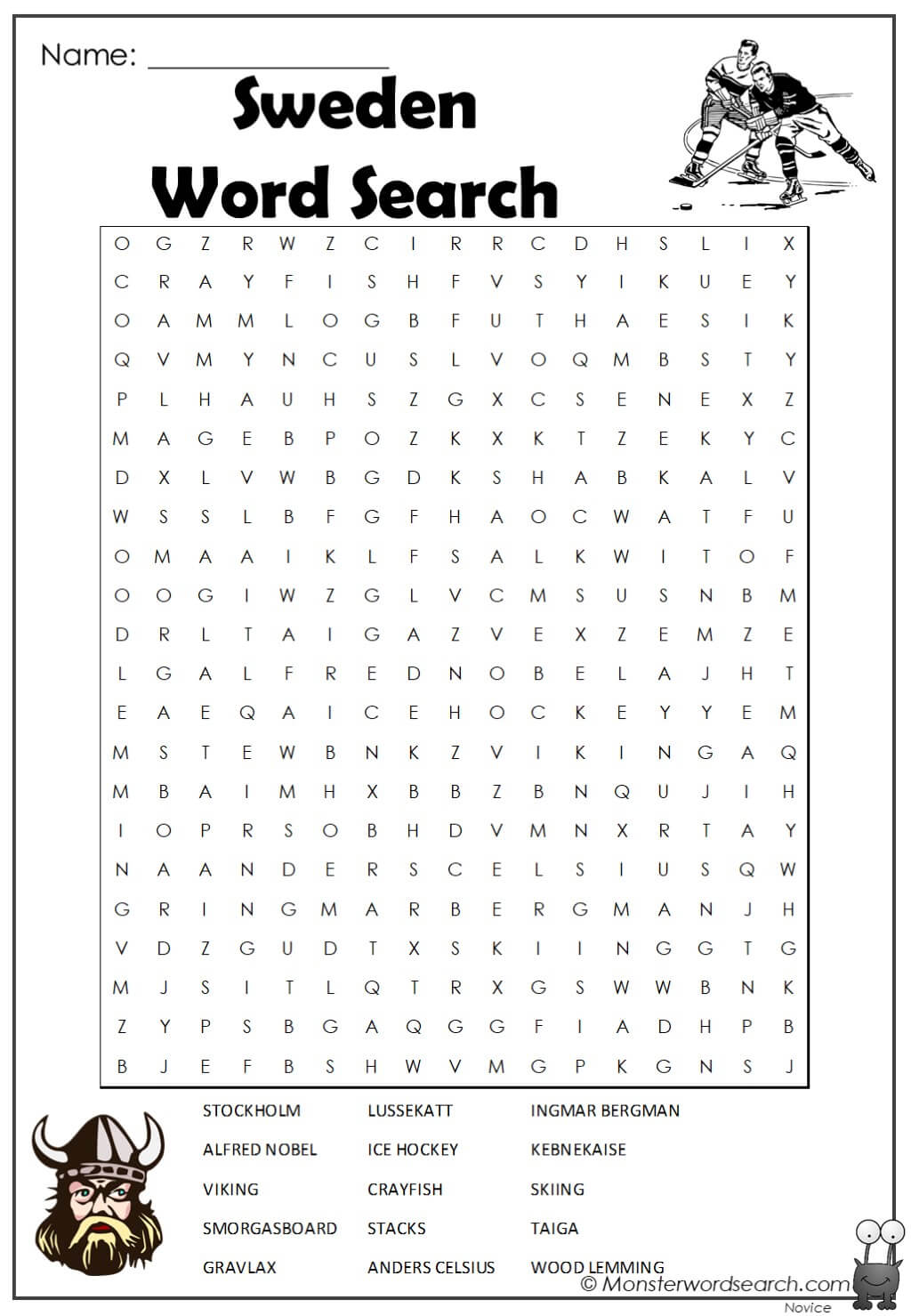 sweden word search monster word search