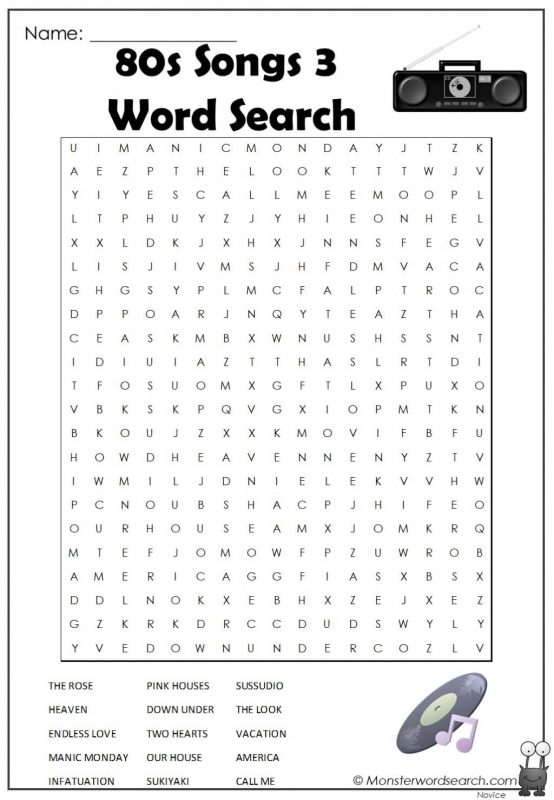 80s Songs 3  Word Search