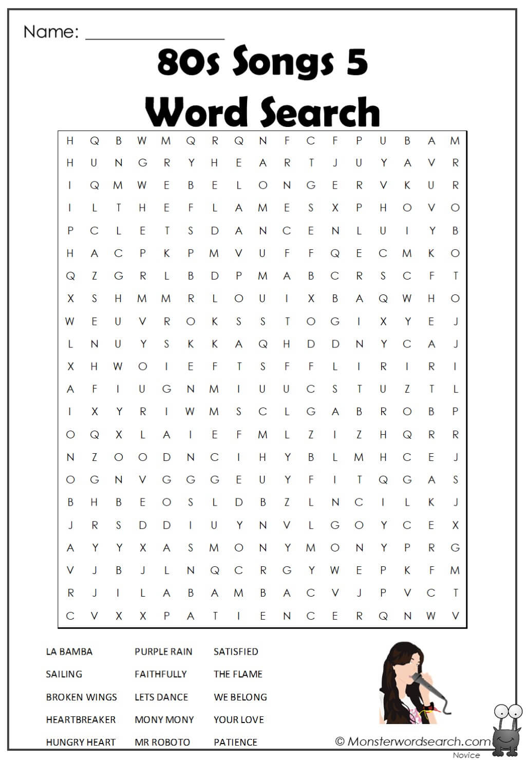 80s songs 5 word search 1jpg monster word search