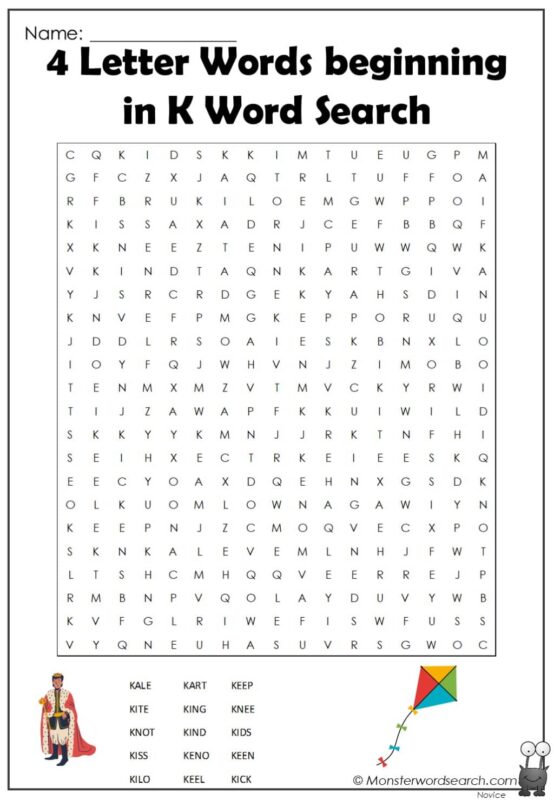 4 Letter Words beginning in K Word Search