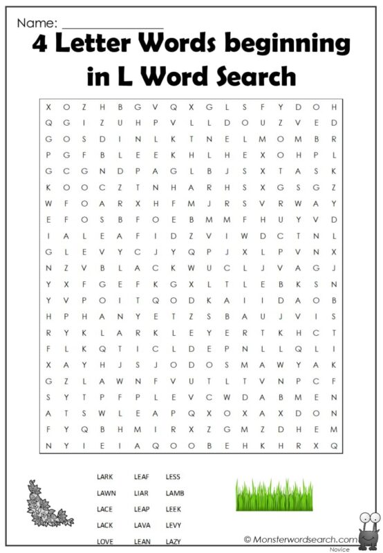 4 Letter Words beginning in L Word Search