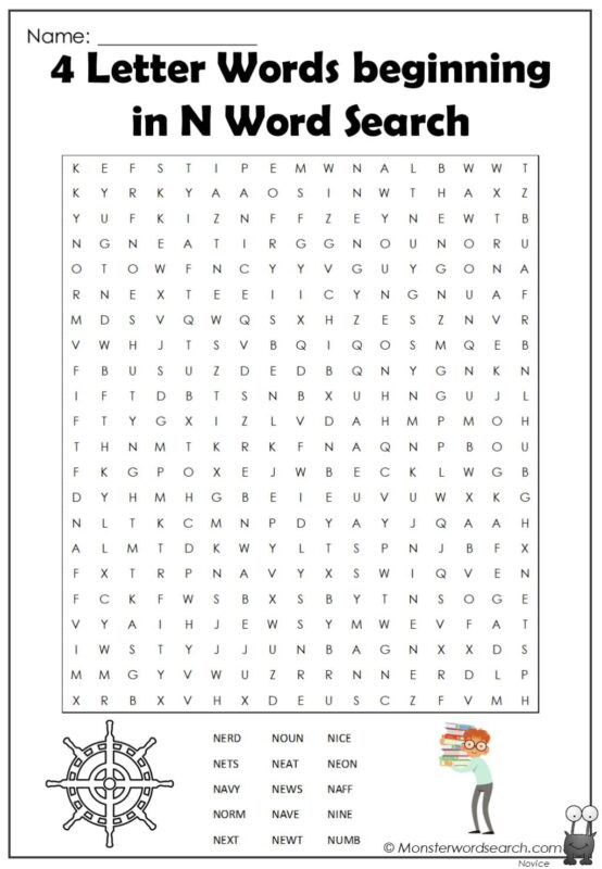 4 Letter Words beginning in N Word Search