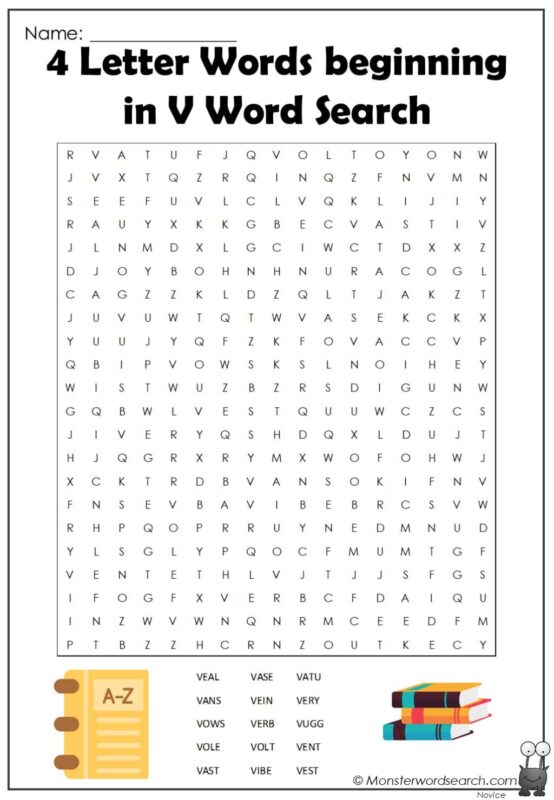 4 Letter Words beginning in V Word Search