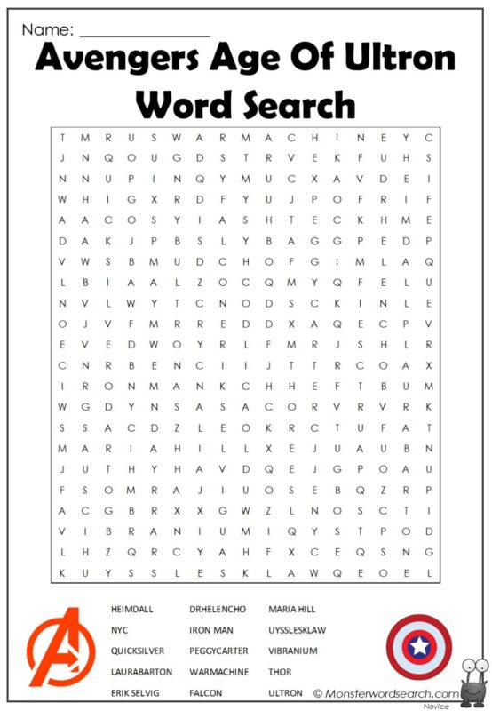 Avengers Age Of Ultron Word Search