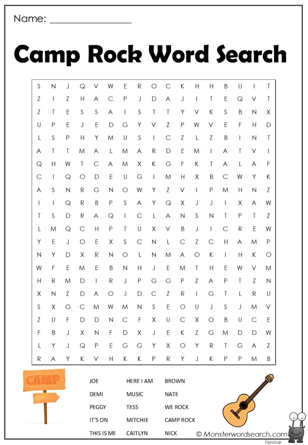 Camp Rock Word Search