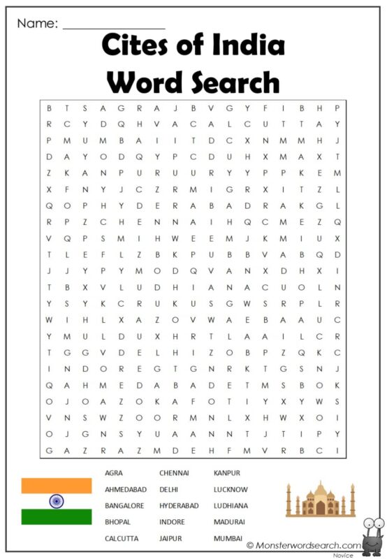 Cites of India Word Search