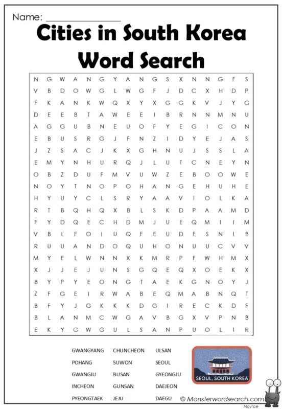 Cities in South Korea Word Search