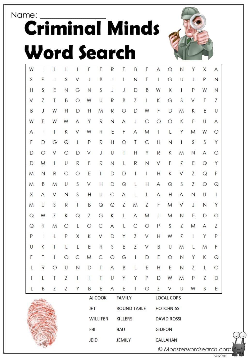 Criminal Minds Word Search