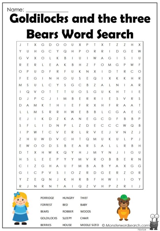 Goldilocks and the three Bears Word Search