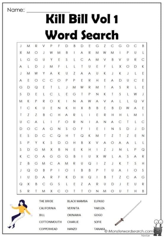 Kill Bill Vol 1 Word Search