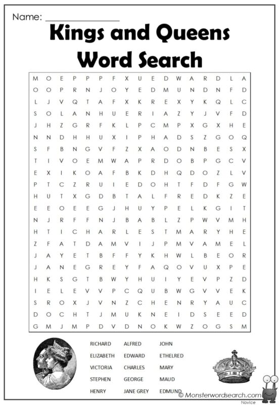 Kings and Queens Word Search