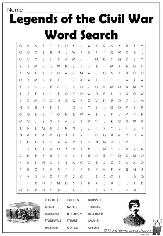 Legends of the Civil War Word Search