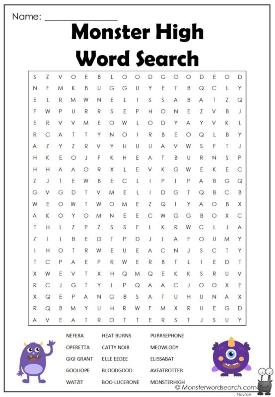 Monster High Word Search