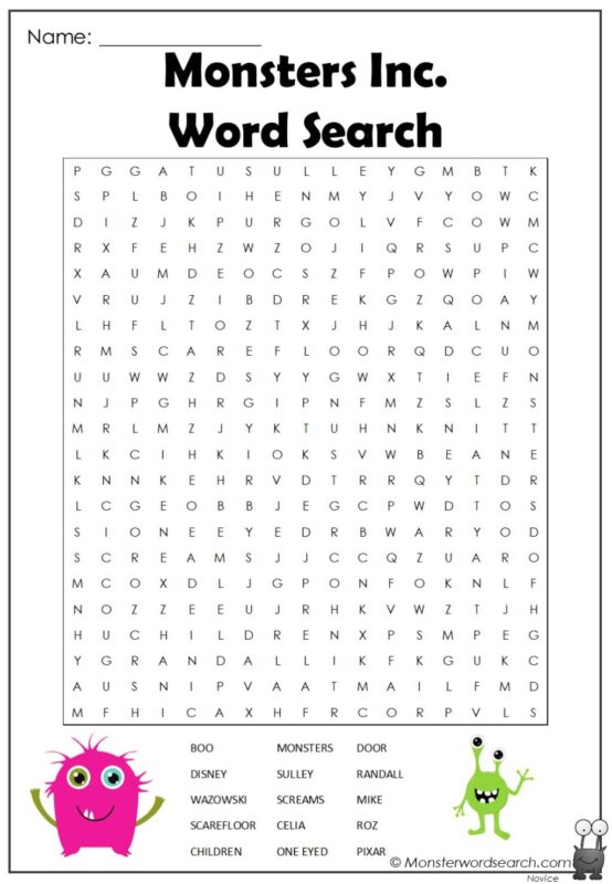 Monsters Inc. Word Search