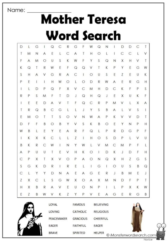 Mother Teresa Word Search