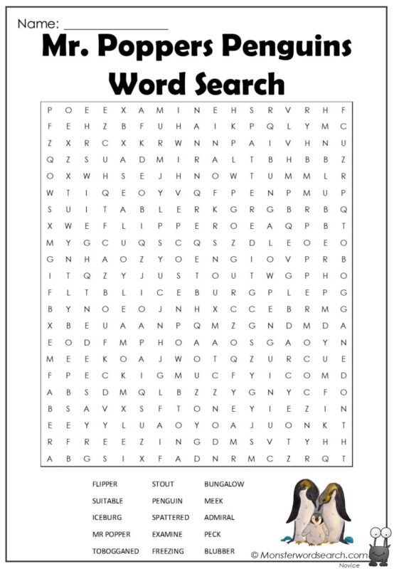 Mr. Poppers Penguins Word Search