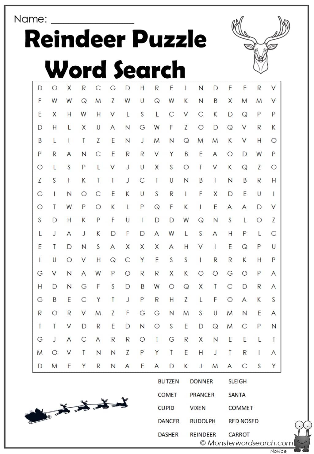 Reindeer Puzzle Word Search