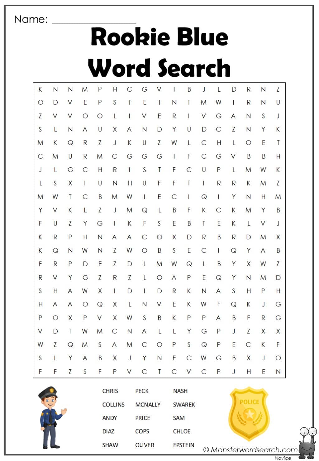 Rookie Blue Word Search
