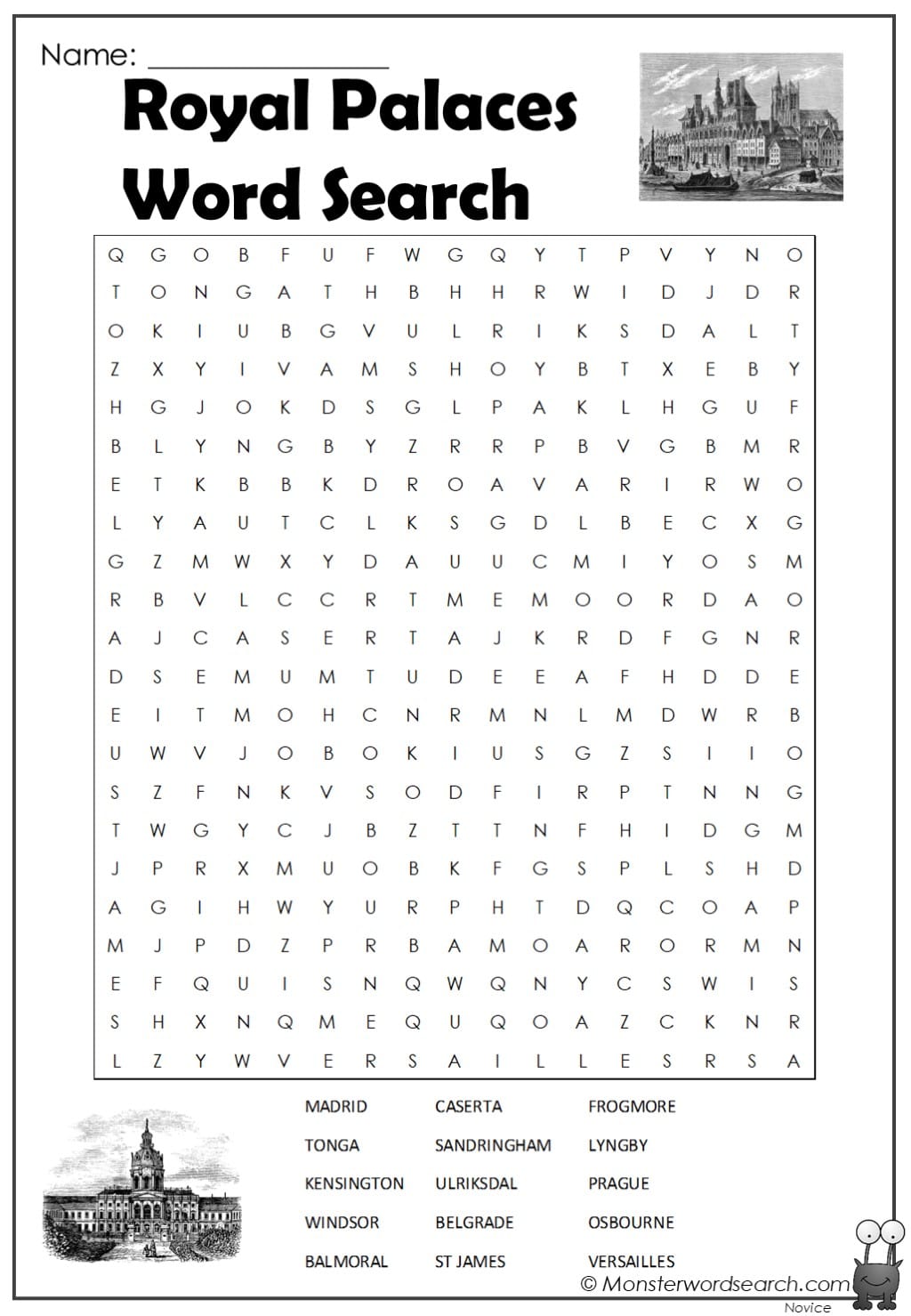 Royal Palaces Word Search