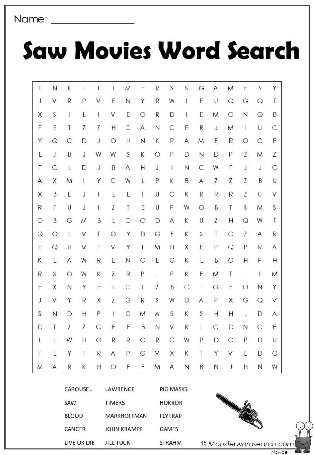 Saw Movies Word Search