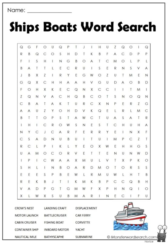 Ships Boats Word Search