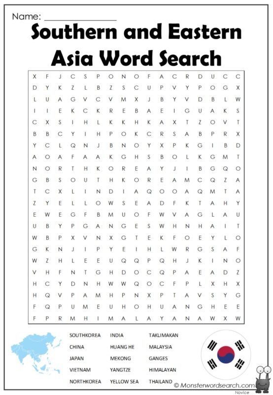 Southern and Eastern Asia Word Search