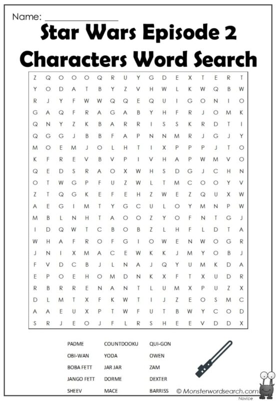 Star Wars Episode 2 Characters Word Search