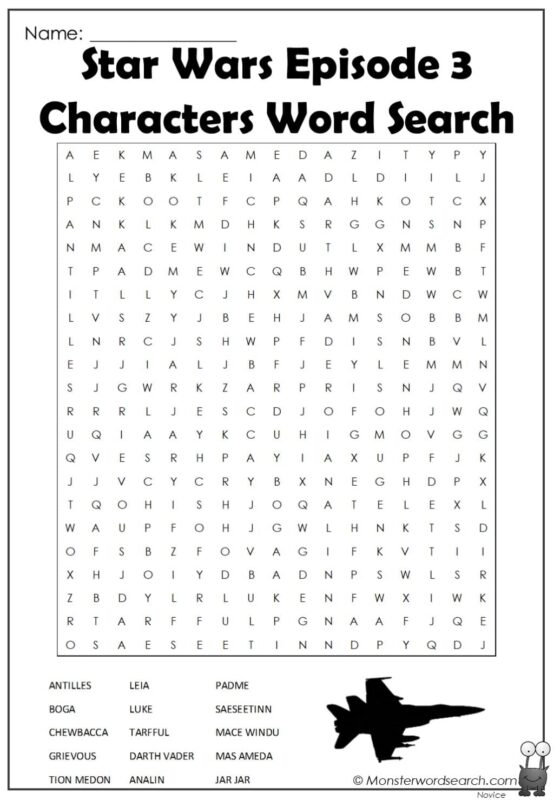 Star Wars Episode 3 Characters Word Search