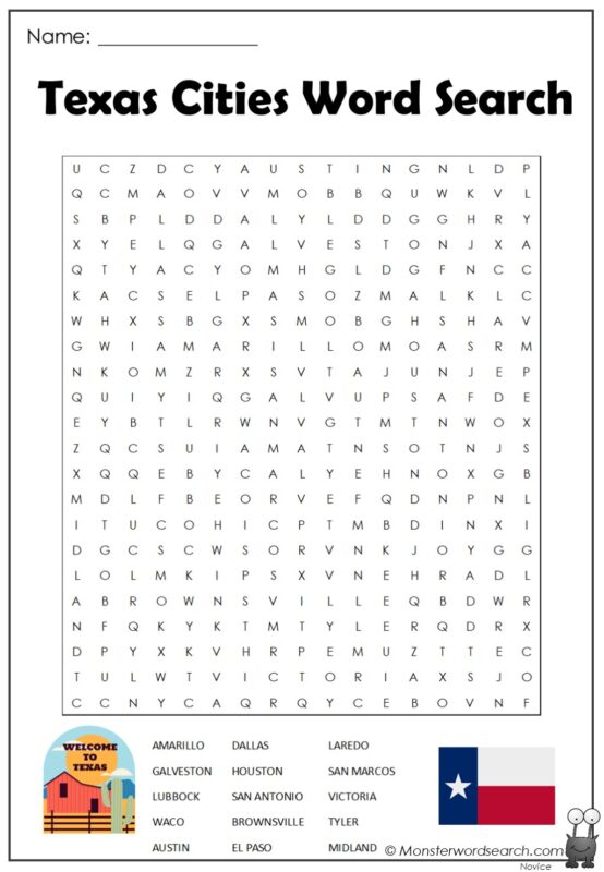 Texas Cities Word Search