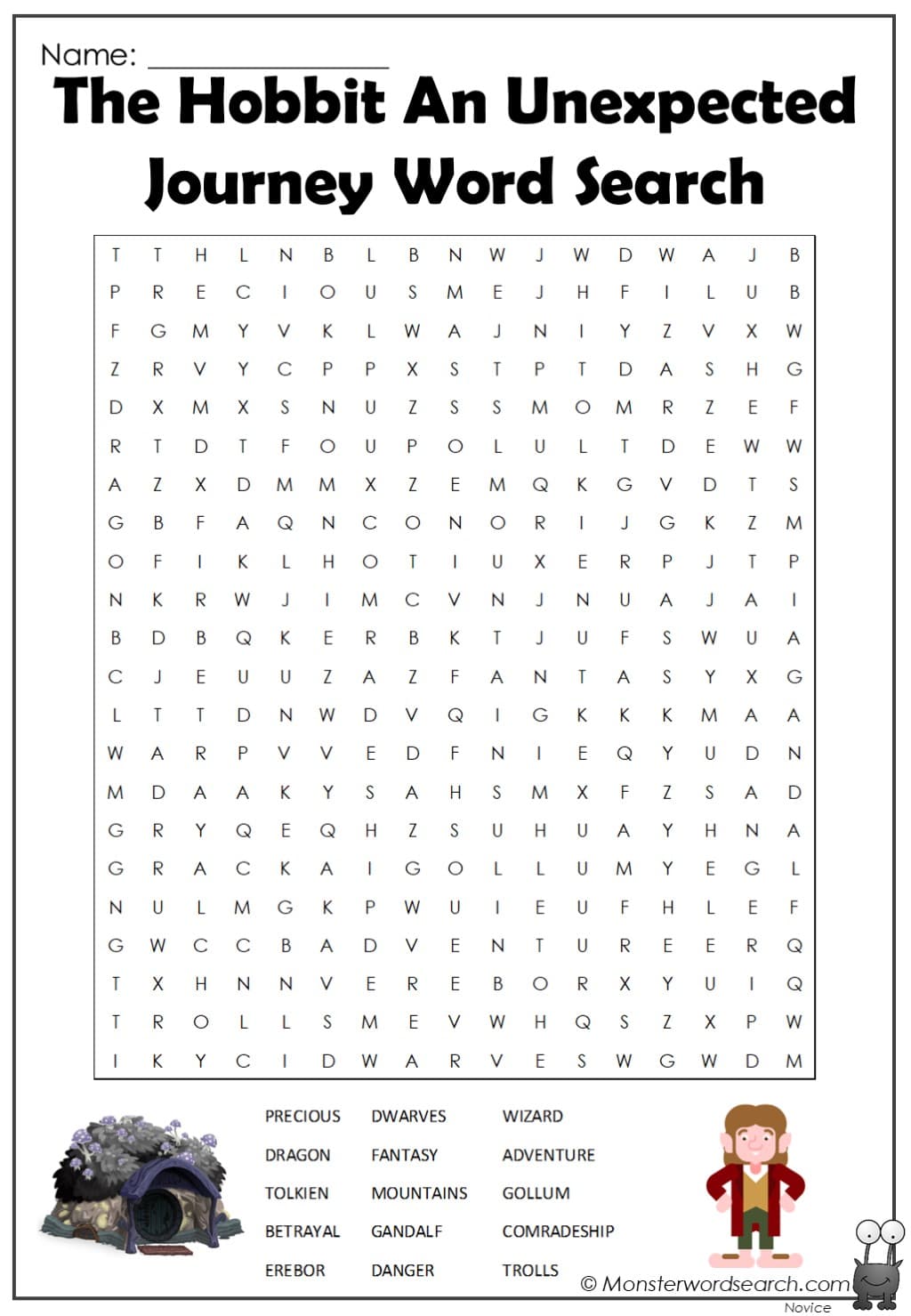 The Hobbit An Unexpected Journey Word Search
