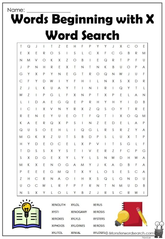Words Beginning with X Word Search